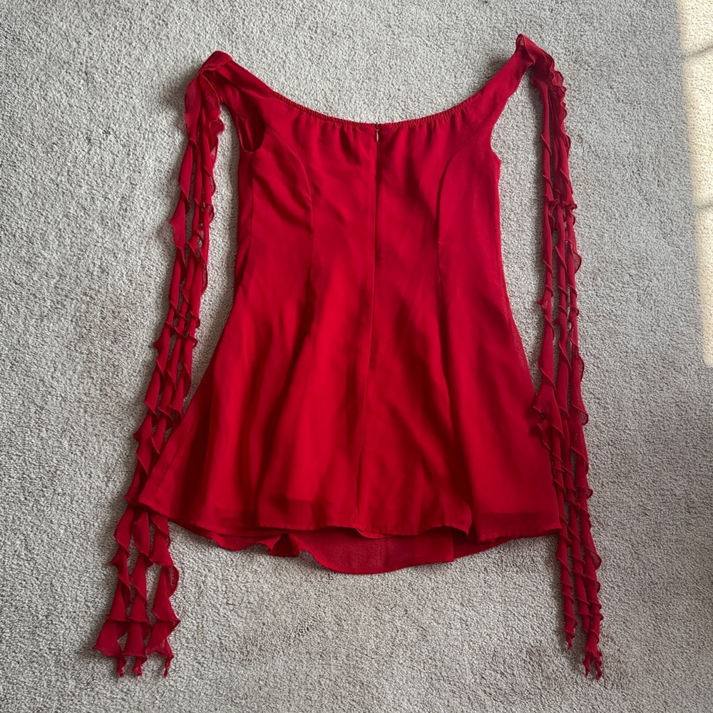 Red Sleeveless Ruffle-Trim Tank Top - Picture 6 of 7